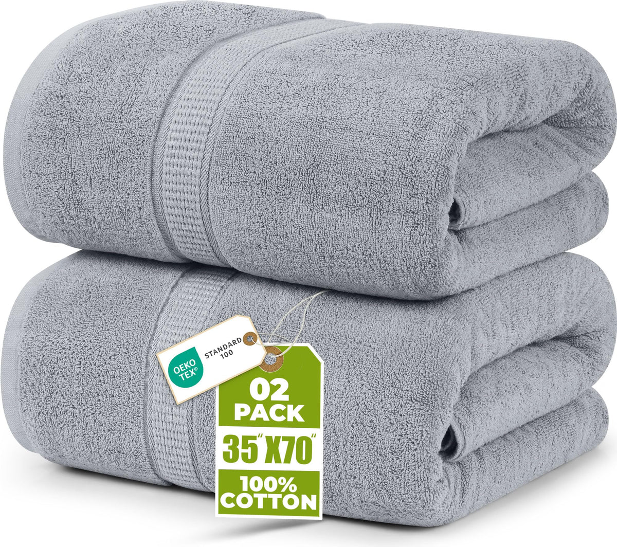 Utopia Towels Jumbo Bath Sheets, 2 Pack, 35x70 in, 600 GSM Cotton, Grey