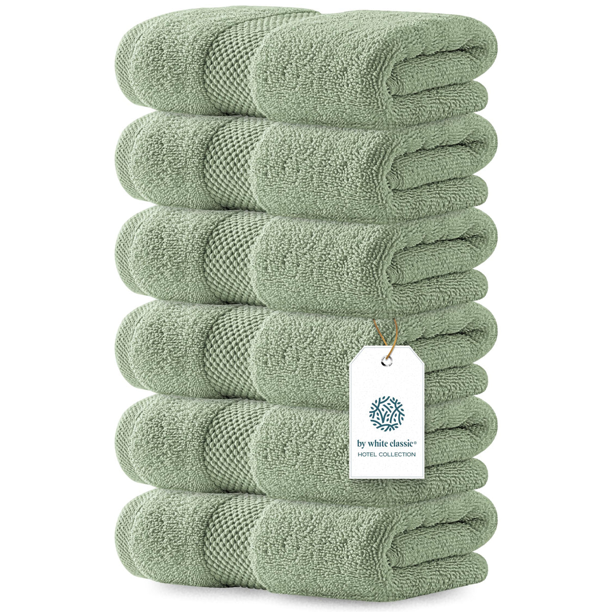 White Classic Luxury White Hand Towels - 100% Turkish Cotton, 16x30, 6 Pack