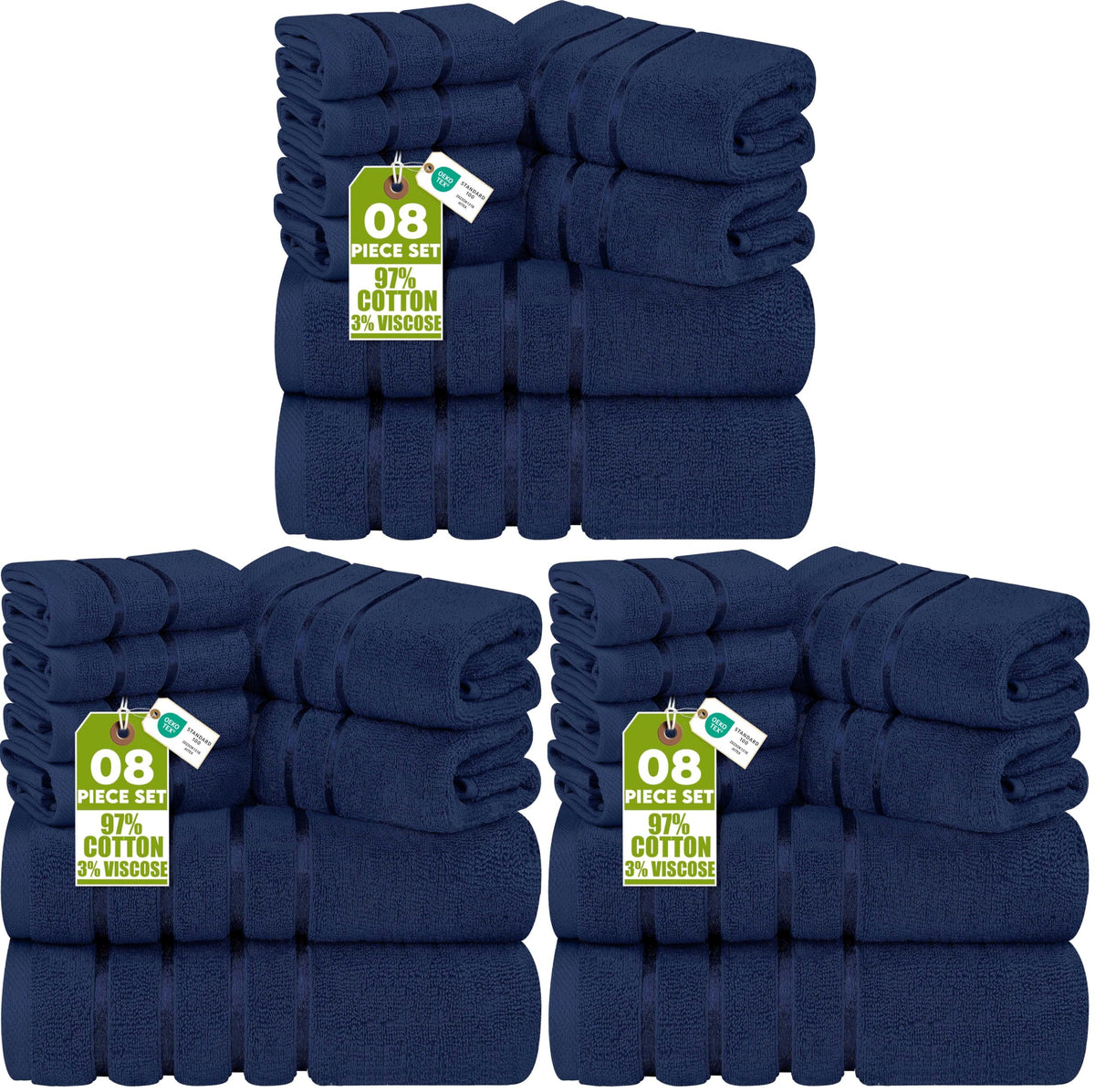 Utopia Towels 8 Piece Luxury Towel Set, 600 GSM, Viscose Stripe, Cool Grey
