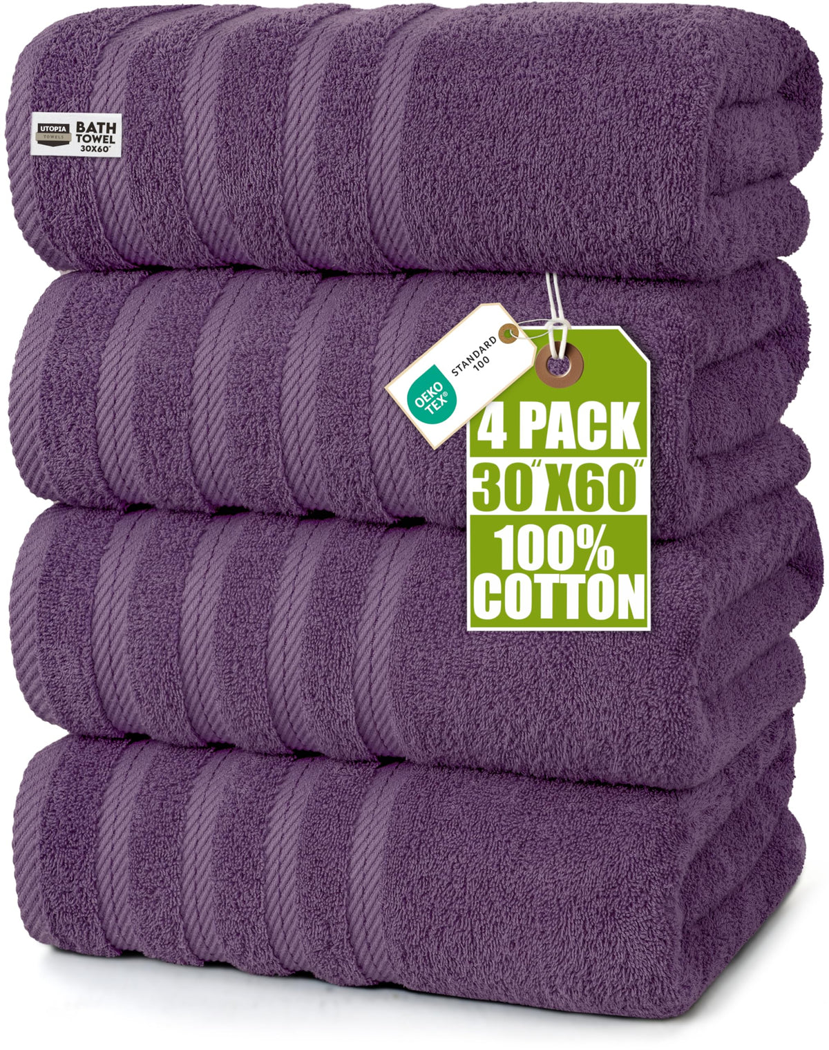 Utopia Towels 4 Pack Premium XL Bath Towels, 30x60 in, Cotton, White