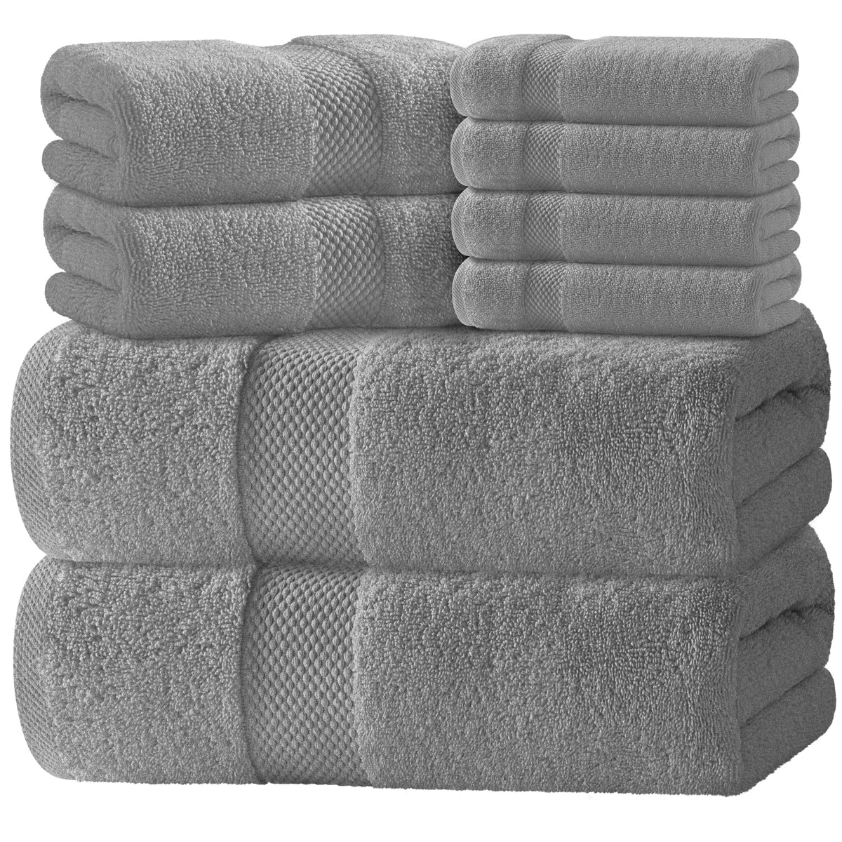 White Classic Luxury Light Blue Bath Towel Set of 8-100% Turkish Cotton