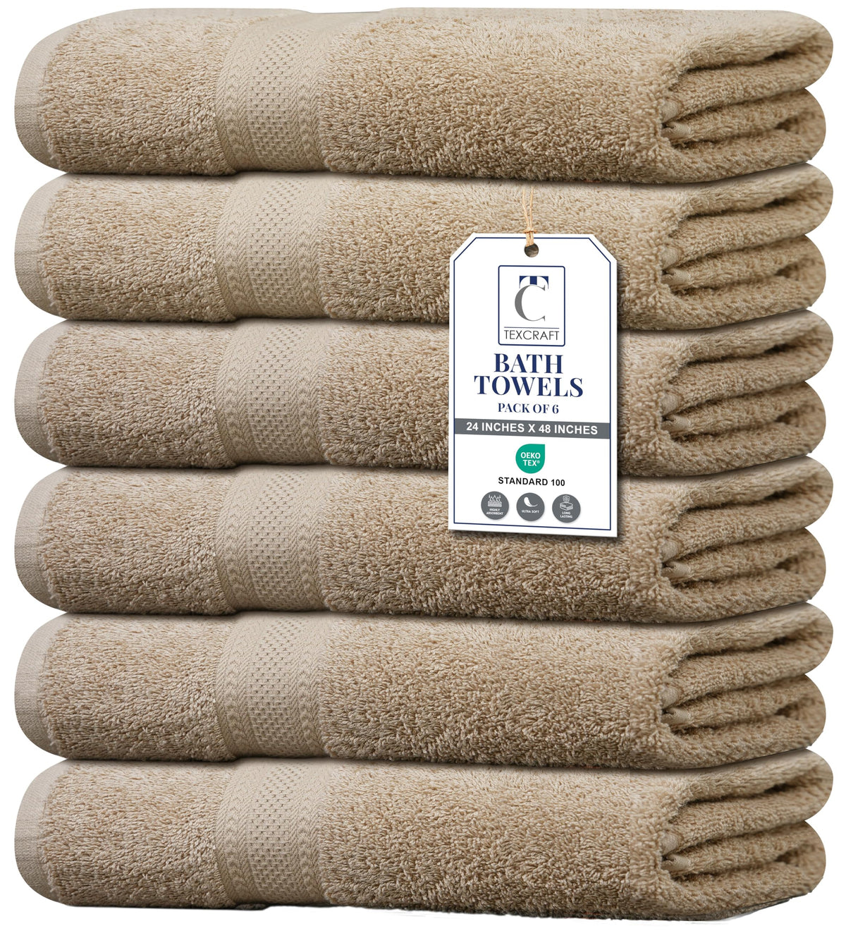 Medium Size Bath Towels Set of 6 – 100% Cotton Terry – 24" x 48" – Quick Dry, Soft & Highly Absorbent – Grey Towels for Bathroom, Gym, Spa, Pool & Daily Use