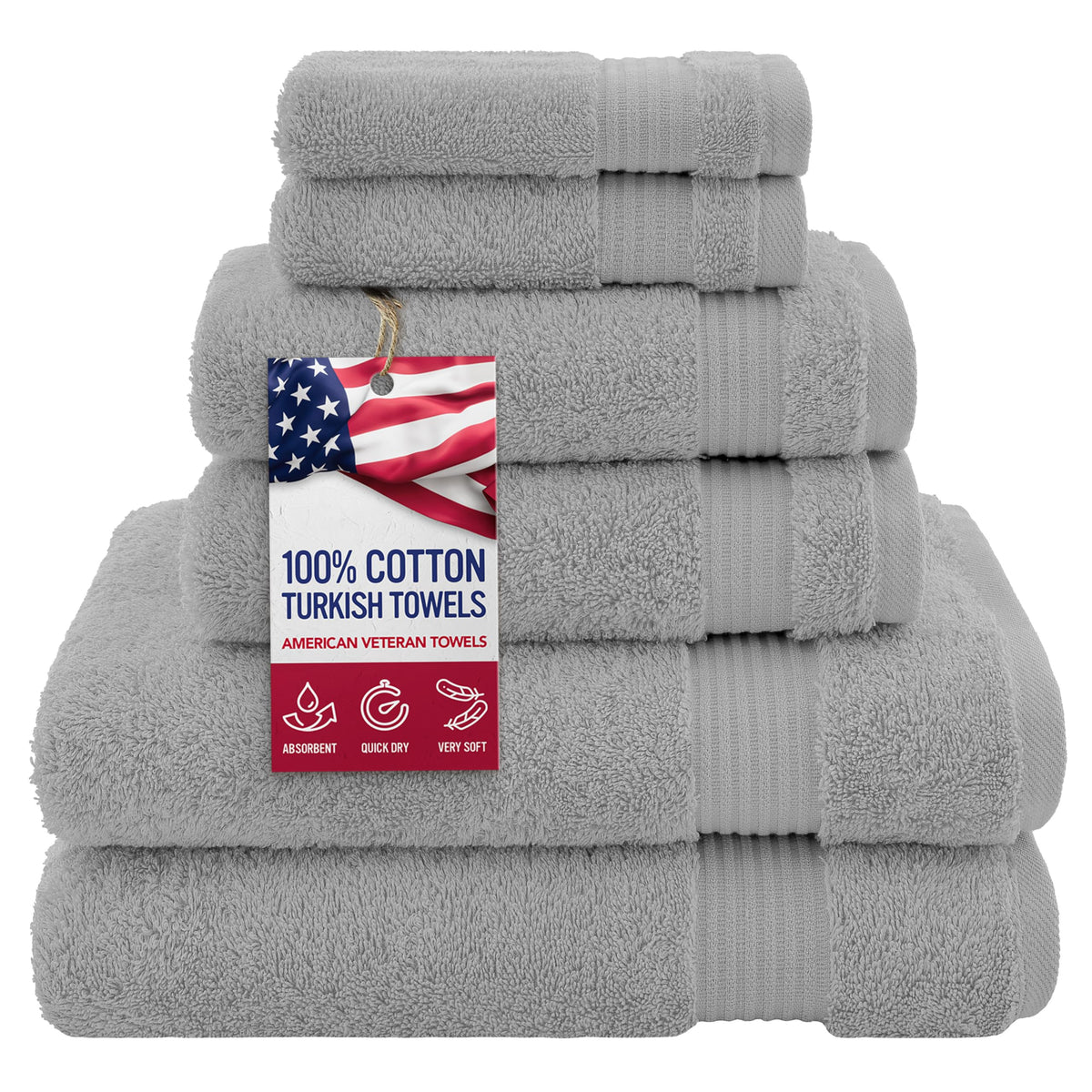 American Veteran Towel, 100% Cotton Turkish Bath Towels for Bathroom 4 Pack, 27x54 Extra Large Premium Soft Drying Bathroom Towels, Navy Blue