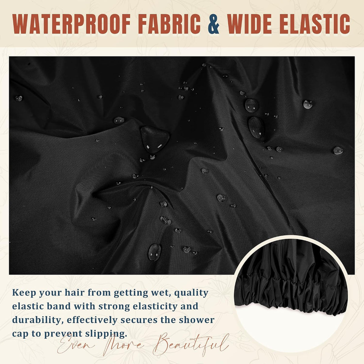 Shower Cap for Women, Reusable Waterproof Long Hair Bonnet