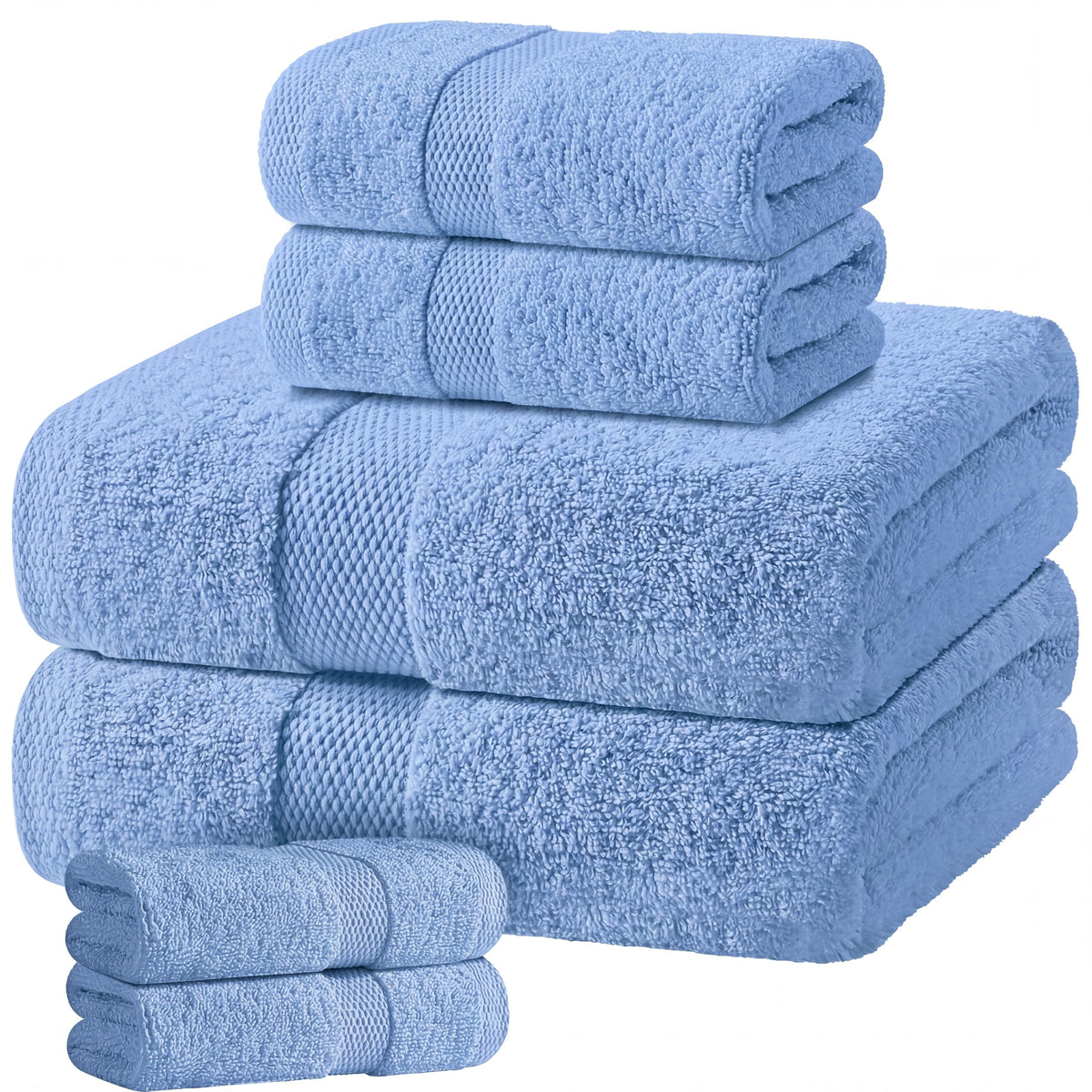 White Bath Towel Set of 6 - 100% Cotton Highly Absorbent Towels for Bathroom, 2 Luxury Bath Towels 650GSM, 2 Hand Towels, 2 Washcloths
