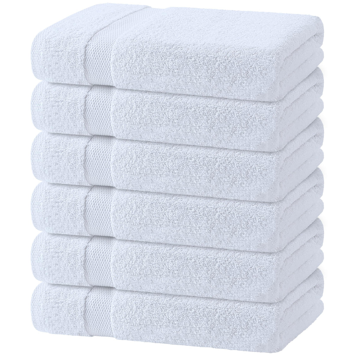 White Bath Towel Set of 6 - 100% Cotton Highly Absorbent Towels for Bathroom, 2 Luxury Bath Towels 650GSM, 2 Hand Towels, 2 Washcloths