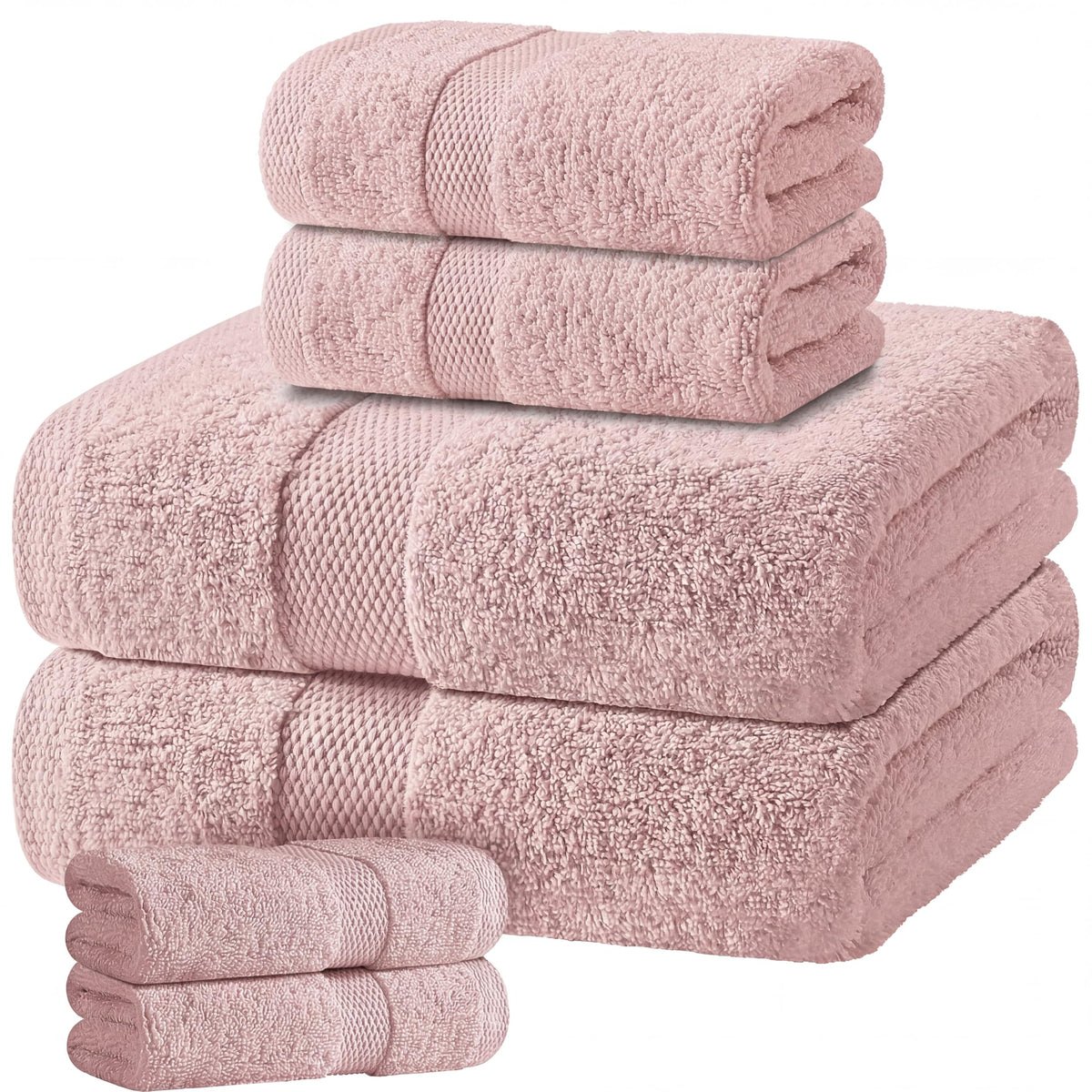 White Bath Towel Set of 6 - 100% Cotton Highly Absorbent Towels for Bathroom, 2 Luxury Bath Towels 650GSM, 2 Hand Towels, 2 Washcloths