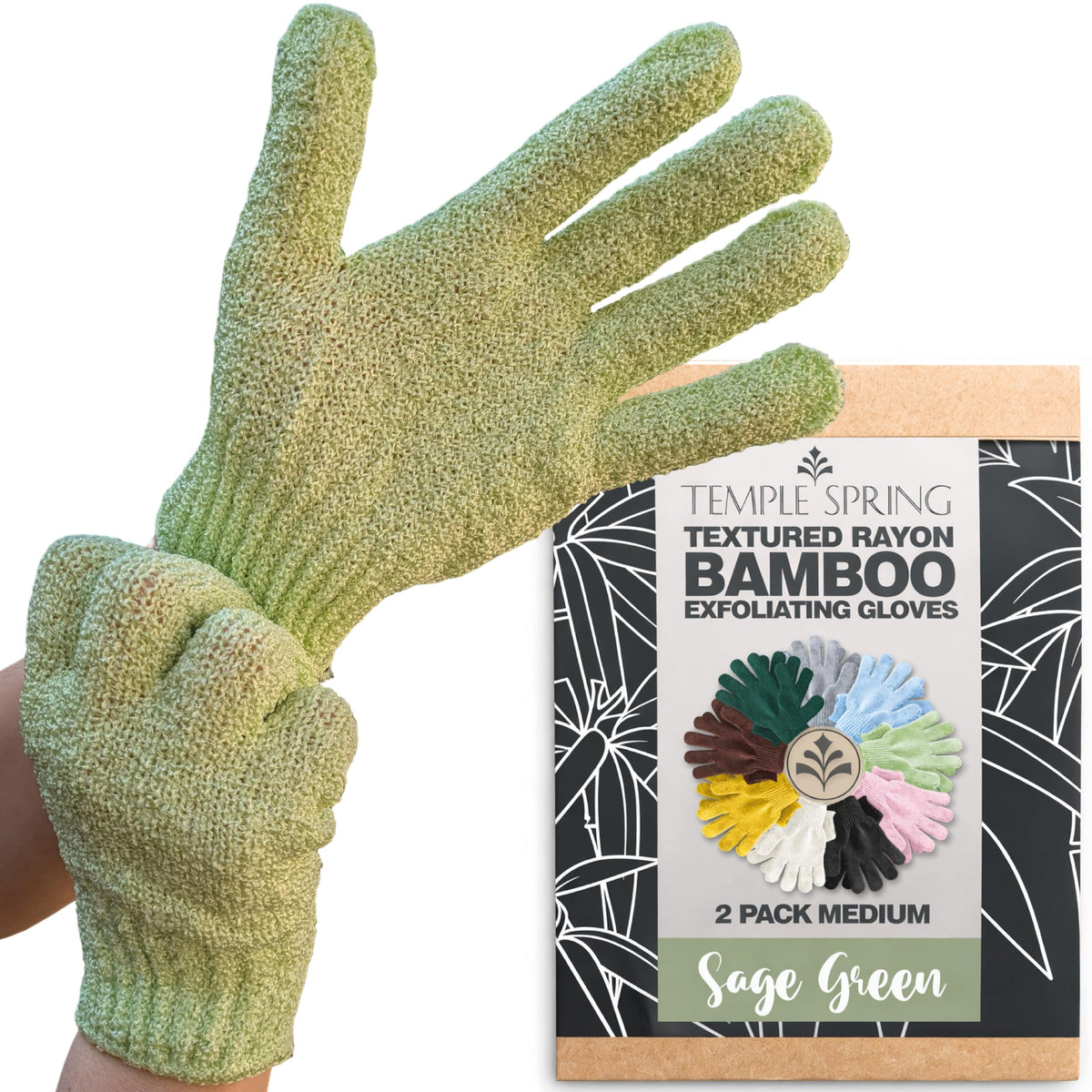 Temple Spring Shower Gloves Exfoliating for Women – Natural Textured Rayon Bamboo Exfoliating Glove with Thicker Weave for Deep Cleansing, Dead Skin Removal & Smooth Radiant Skin (1 Pair, Gray)