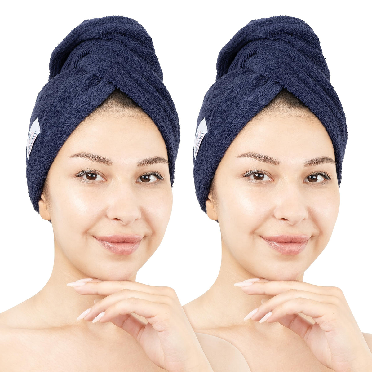 American Soft Linen 100% Cotton Hair Towels for Women, Head Towel Cap, Cotton Hair Turban Towel Wrap for Long Curly Anti Frizz Hair, Soft and Absorbent Cotton Hair Towels 2 Pack, White