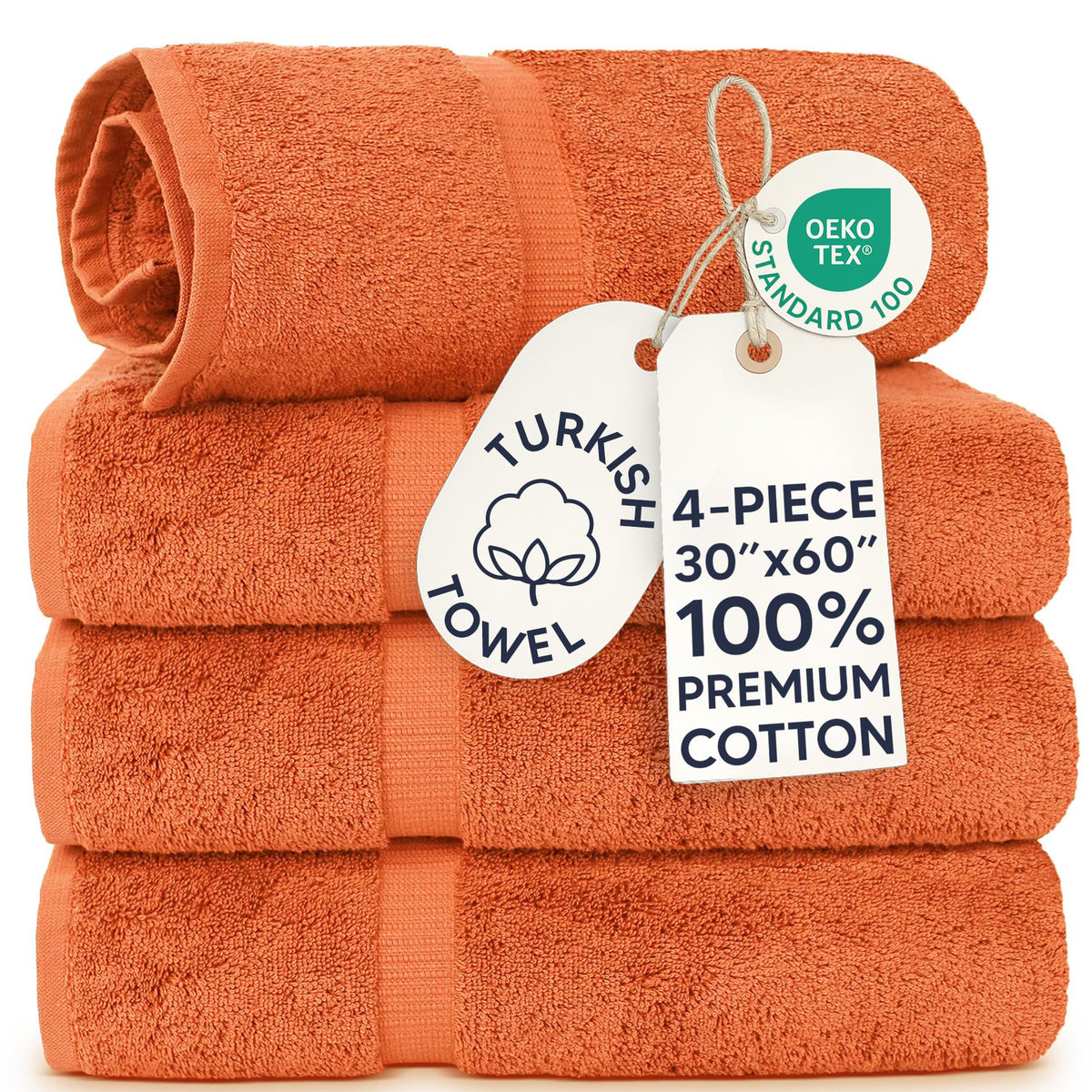 Chakir Turkish Linens 100% Cotton 4-Pack Bath Towels 27x54, Gray