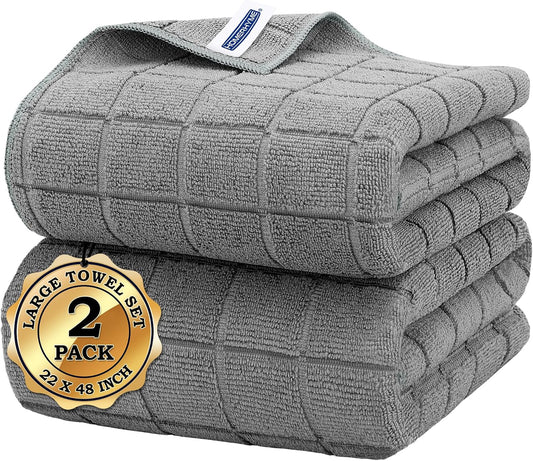 Microfiber Bath Towels 2 Pack (22'' x 48'') - Lightweight Quick Dry Microfiber Fingertip Hand Towels, Soft Absorbent Gym Towels for Yoga, Salon, Camping, Hotel, Bathroom, Spa, Travel & Dog
