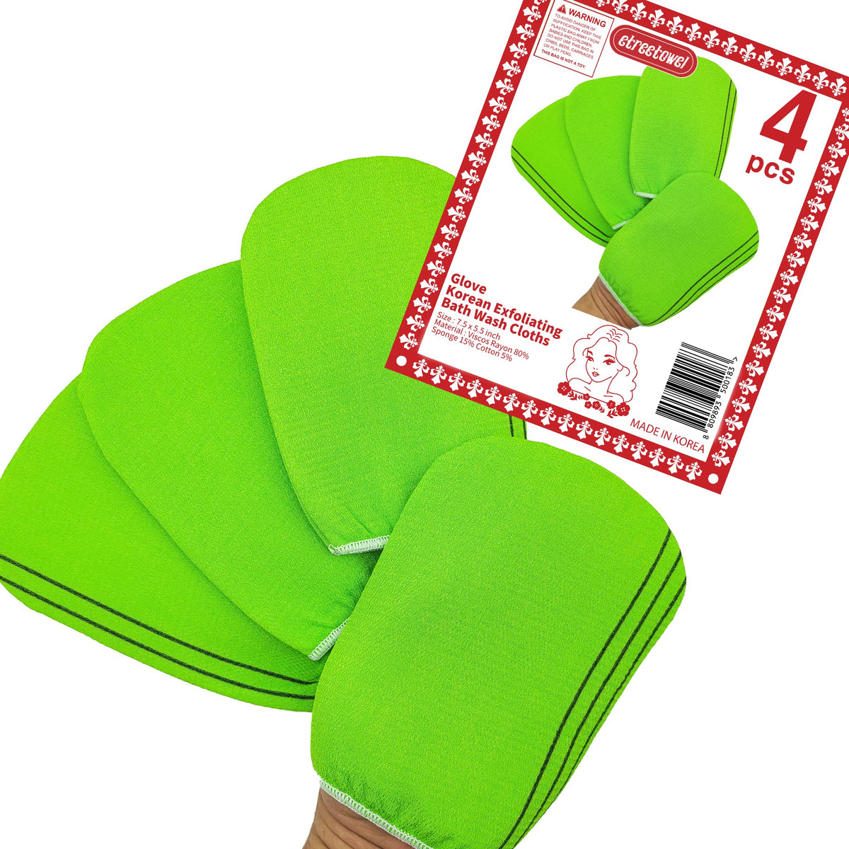 etreetowel Anti-Shrink Korean Asian Exfoliating Bath Washcloths Mitt Scrub for Body washcloth Glove Premium Viscose Rayon Onsen Towel Korea Made (6PACK)