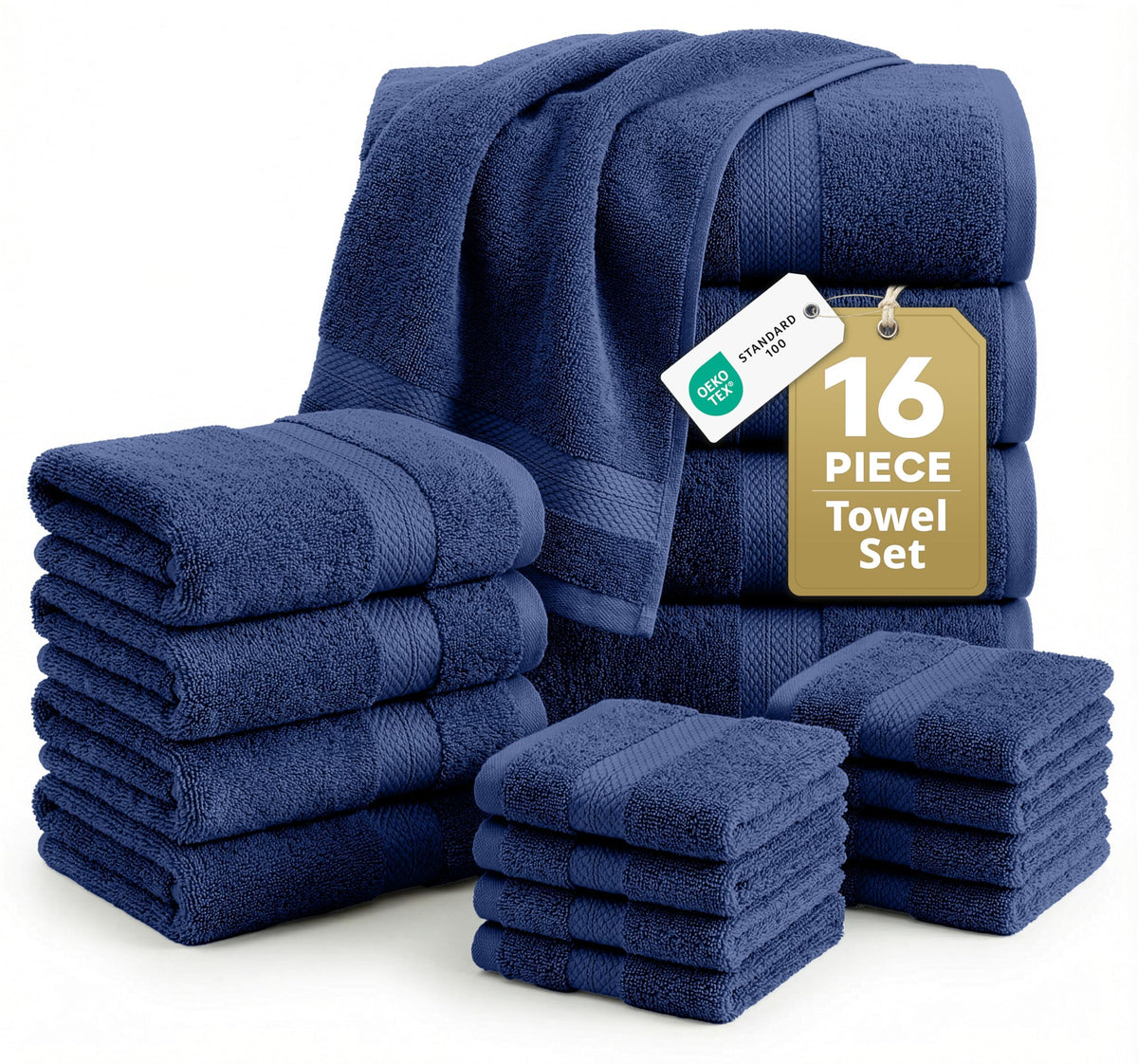 100% Cotton Bath Towels Set Soft Absorbent Quick Dry 16 Piece - Grey