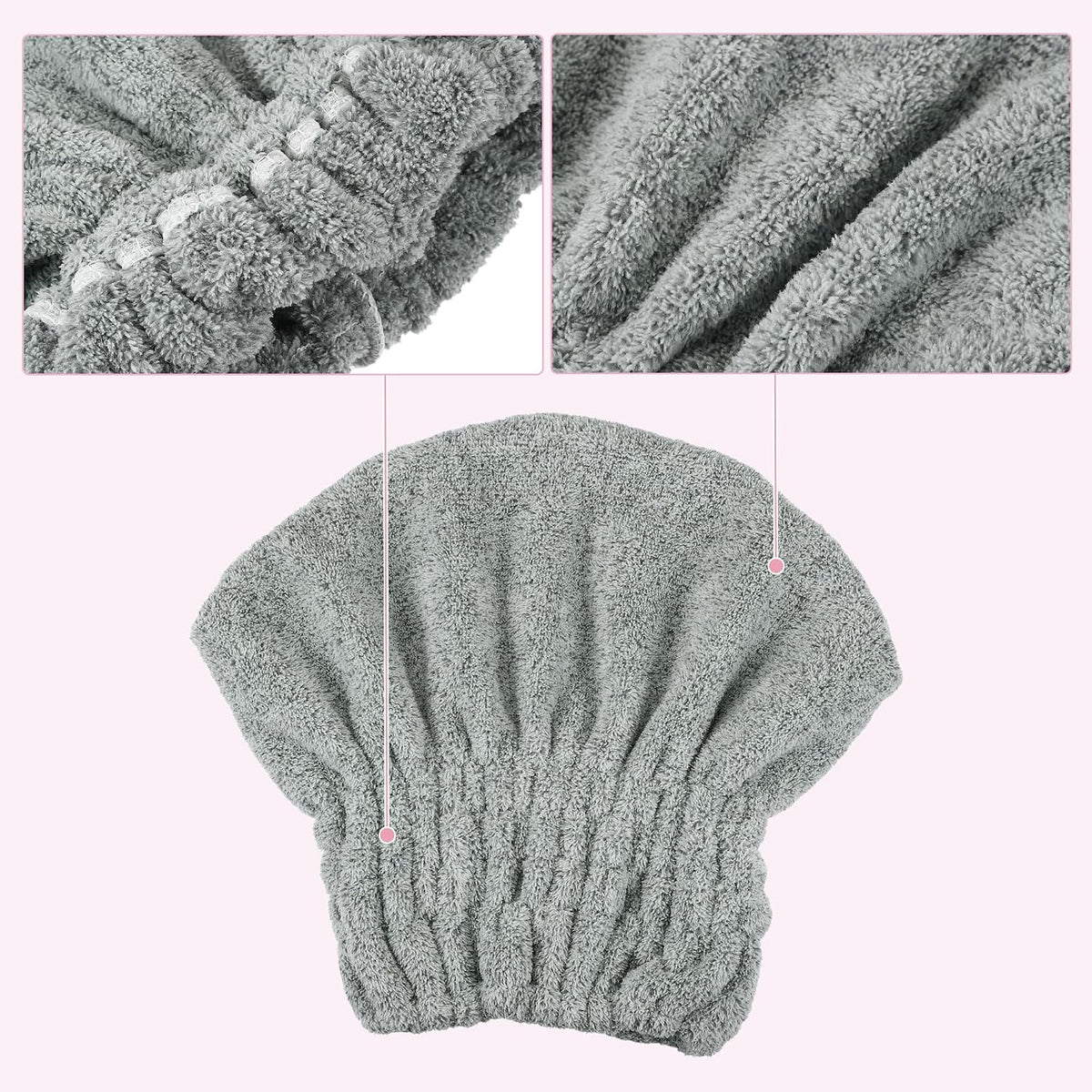 VOCOSTE Charcoal Fiber Hair Drying Towel Dry Cap, Lightweight Strong Absorbent, for After Bath Drying Hair, Gray