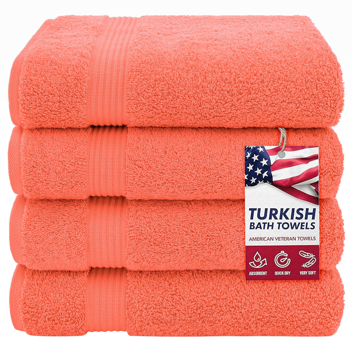 American Veteran Towel, 100% Cotton Turkish Bath Towels for Bathroom 4 Pack, 27x54 Extra Large Premium Soft Drying Bathroom Towels, Navy Blue