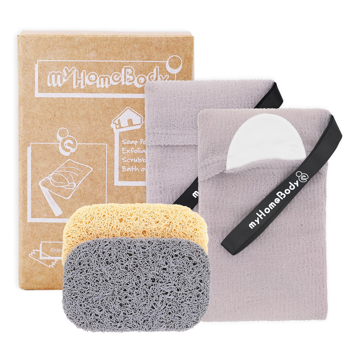 myHomeBody Soap Pocket Exfoliating Pouch, Graphite Gray, 2 pc + 2 Soap Pads
