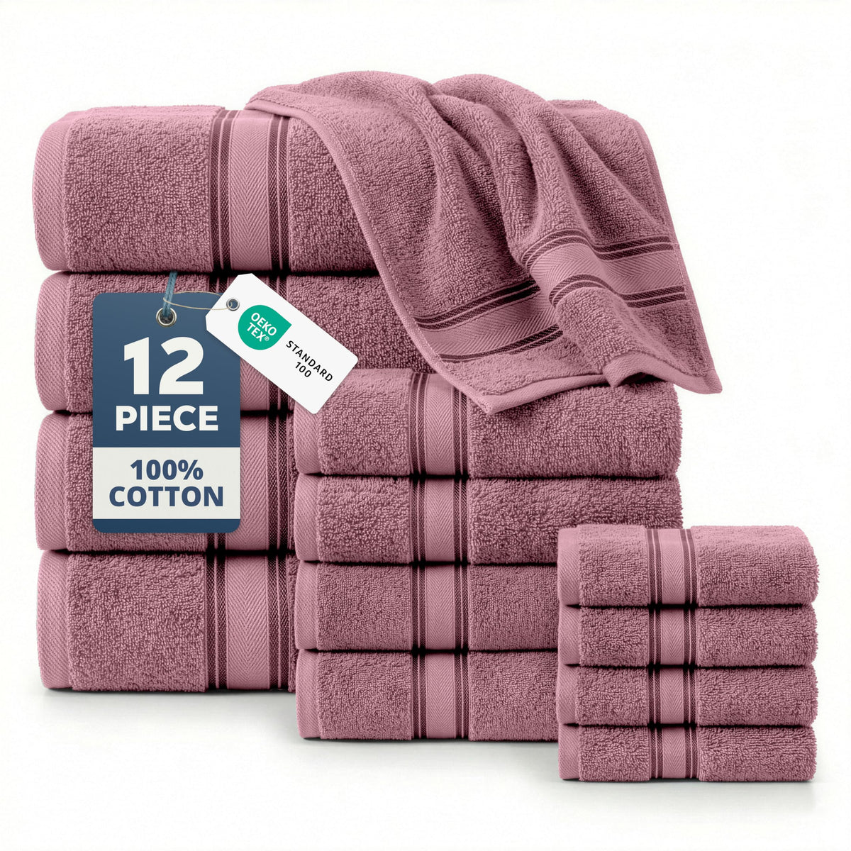 LANE LINEN Bath Towel Set 100% Cotton 18 Piece Soft Absorbent - Grey