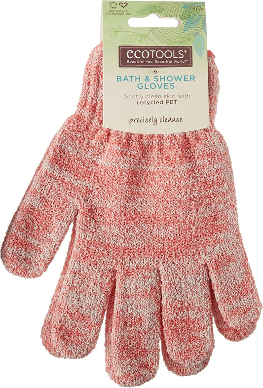 EcoTools Bath & Shower Gloves, Recycled Netting, Exfoliating, Gentle Cleansing for Whole Body, Fits All Hands, Green, 1 Pair