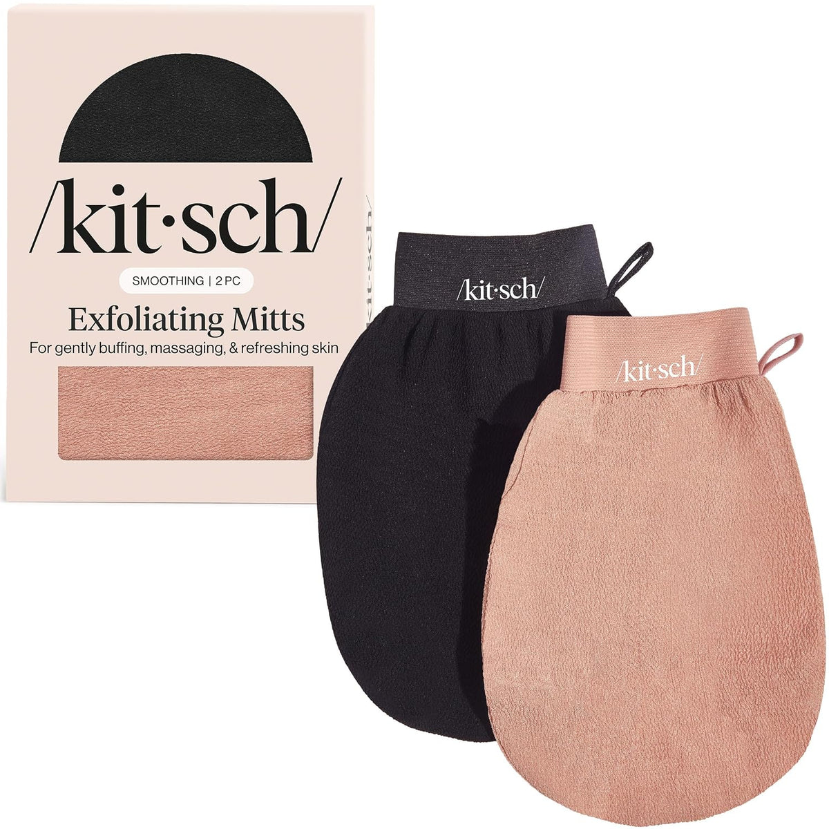 Kitsch Exfoliating Glove – Exfoliating Mitt - 2pc Black & Terracotta