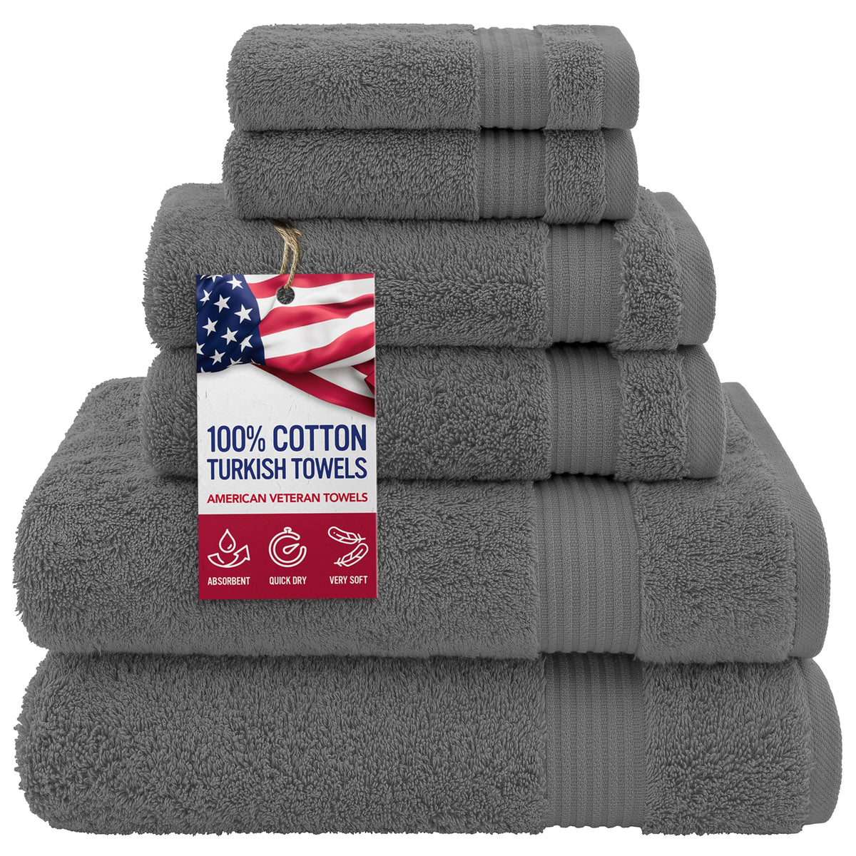 American Veteran Towel, 100% Cotton Turkish Bath Towels for Bathroom 4 Pack, 27x54 Extra Large Premium Soft Drying Bathroom Towels, Navy Blue