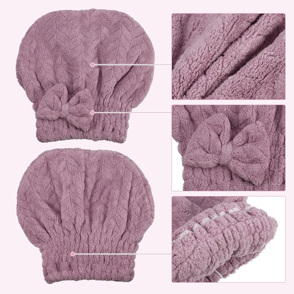 VOCOSTE Diamond Shape Hair Drying Towel Dry Cap, Quick Drying, Lightweight Strong Absorbent, for After Bath Drying Hair, Purple