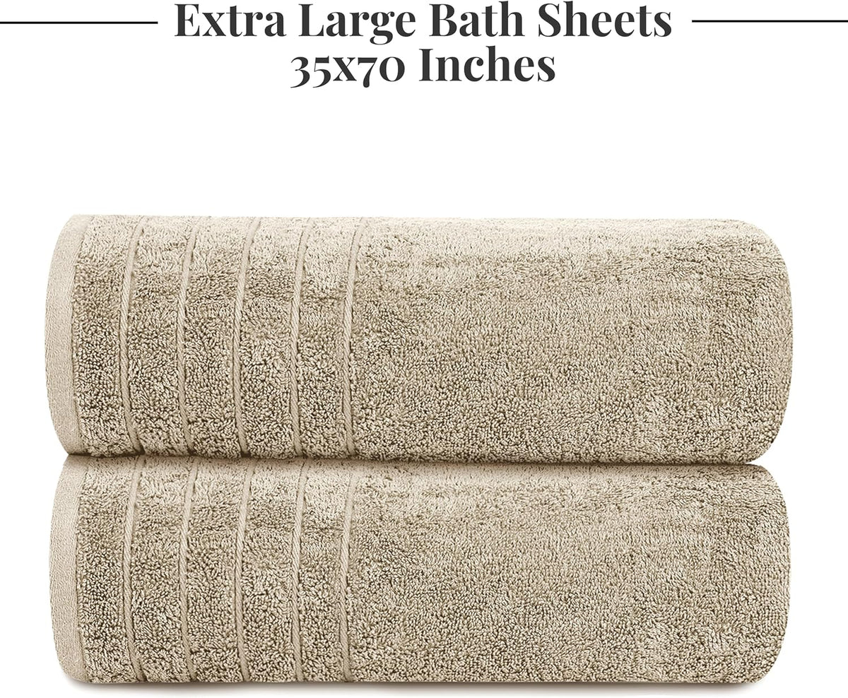 Tens Towels 2 Piece Extra Large Bath Sheets 35 x 70 Inches, Beige