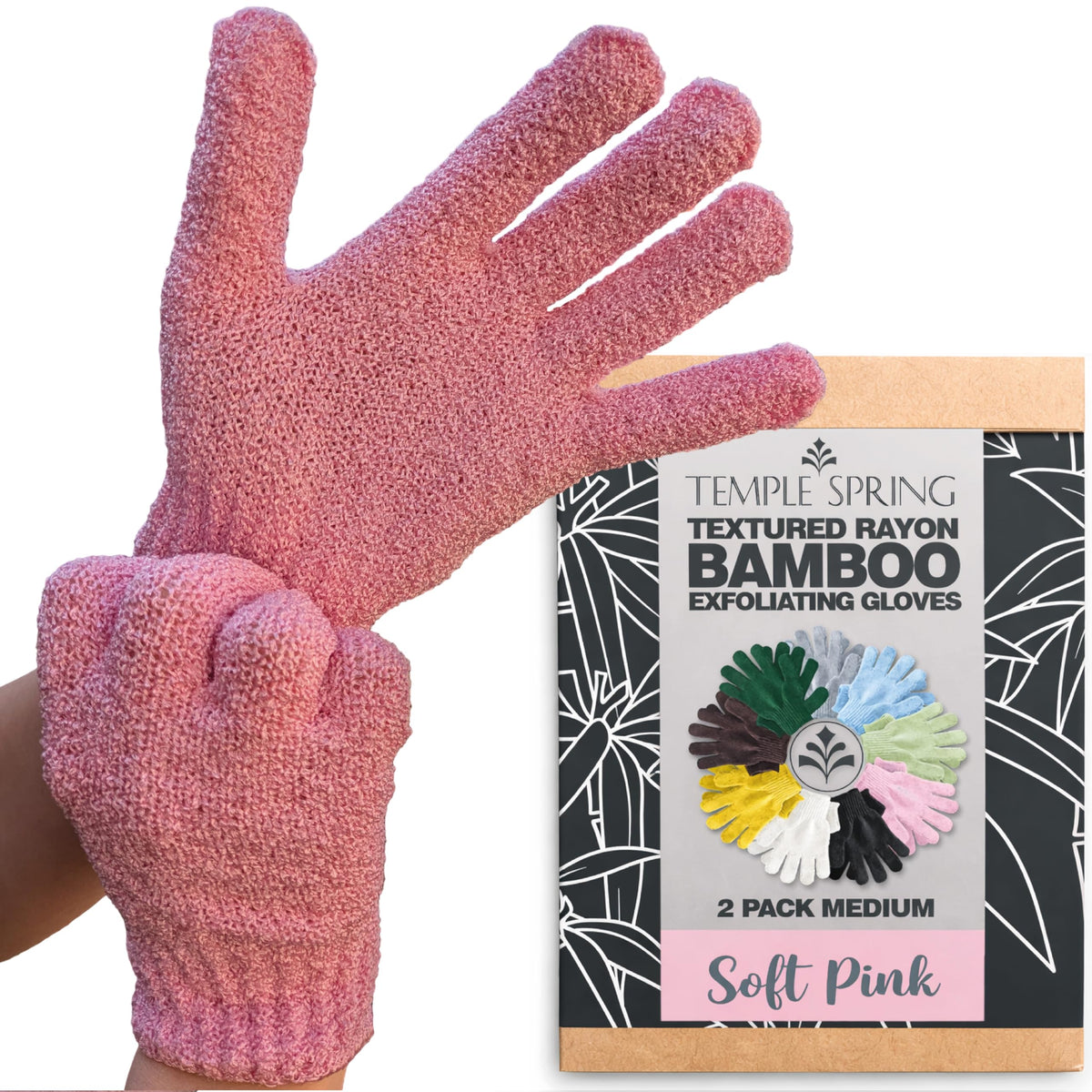 Temple Spring Shower Gloves Exfoliating for Women – Natural Textured Rayon Bamboo Exfoliating Glove with Thicker Weave for Deep Cleansing, Dead Skin Removal & Smooth Radiant Skin (1 Pair, Gray)