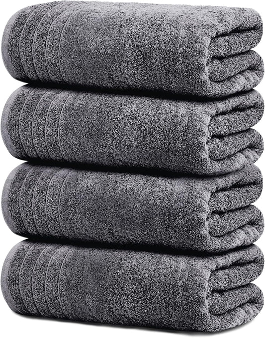 Tens Towels 4 Piece Extra Large Bath Towels 30 x 60 Inches, Dark Grey