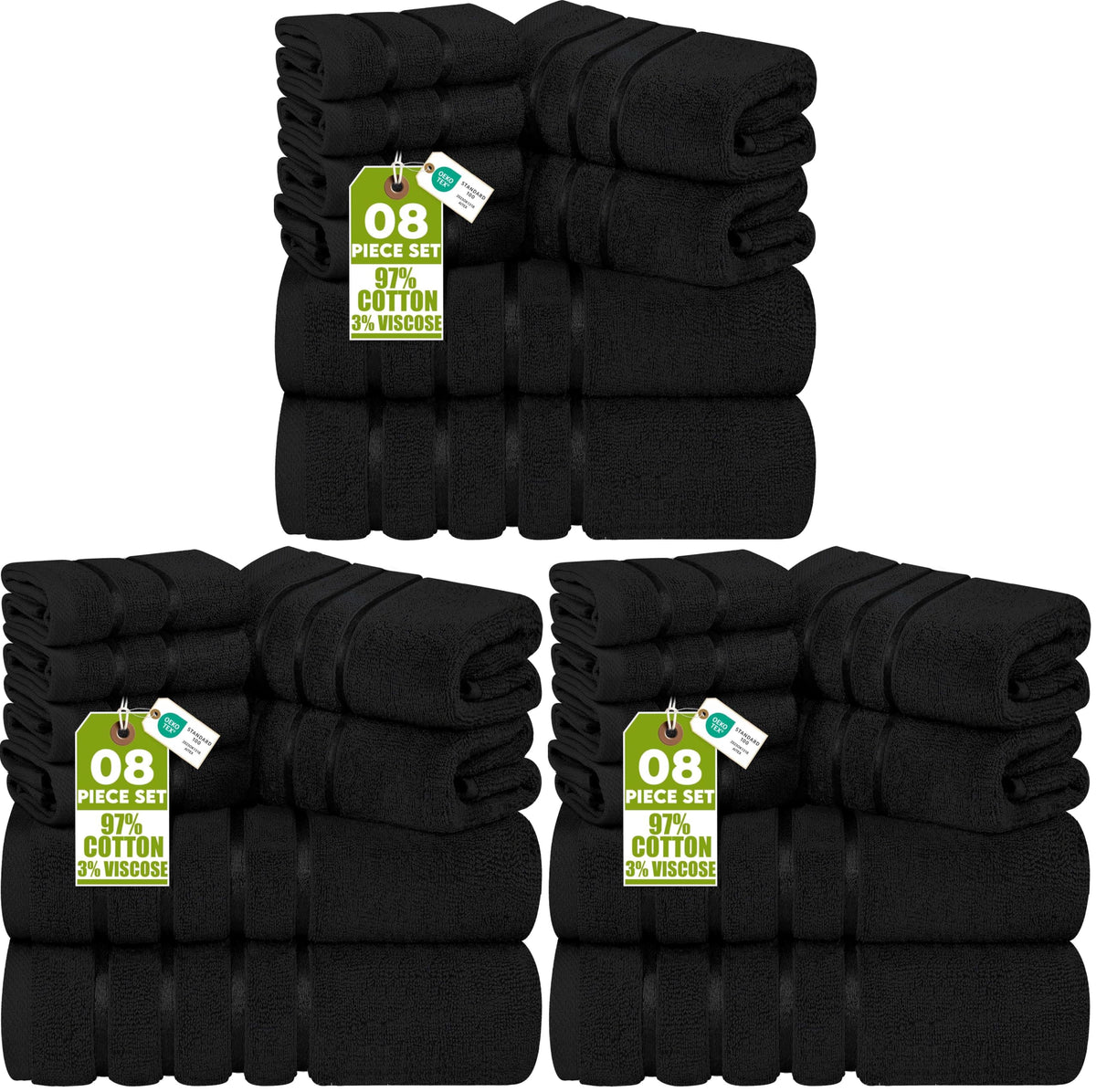 Utopia Towels 8 Piece Luxury Towel Set, 600 GSM, Viscose Stripe, Cool Grey