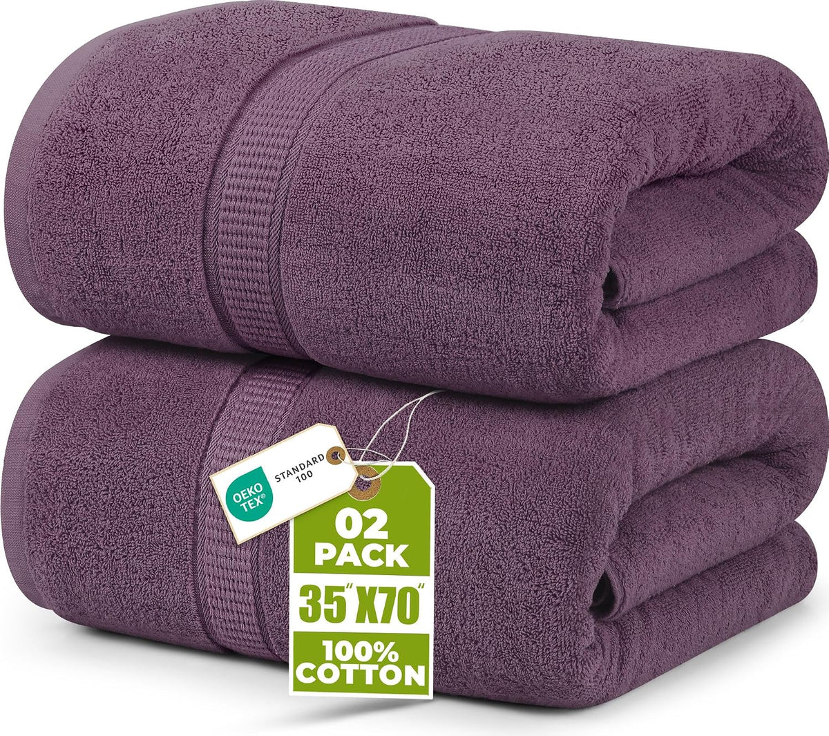 Utopia Towels Jumbo Bath Sheets, 2 Pack, 35x70 in, 600 GSM Cotton, Plum