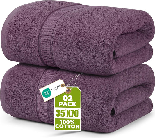 Utopia Towels Jumbo Bath Sheets, 2 Pack, 35x70 in, 600 GSM Cotton, Plum