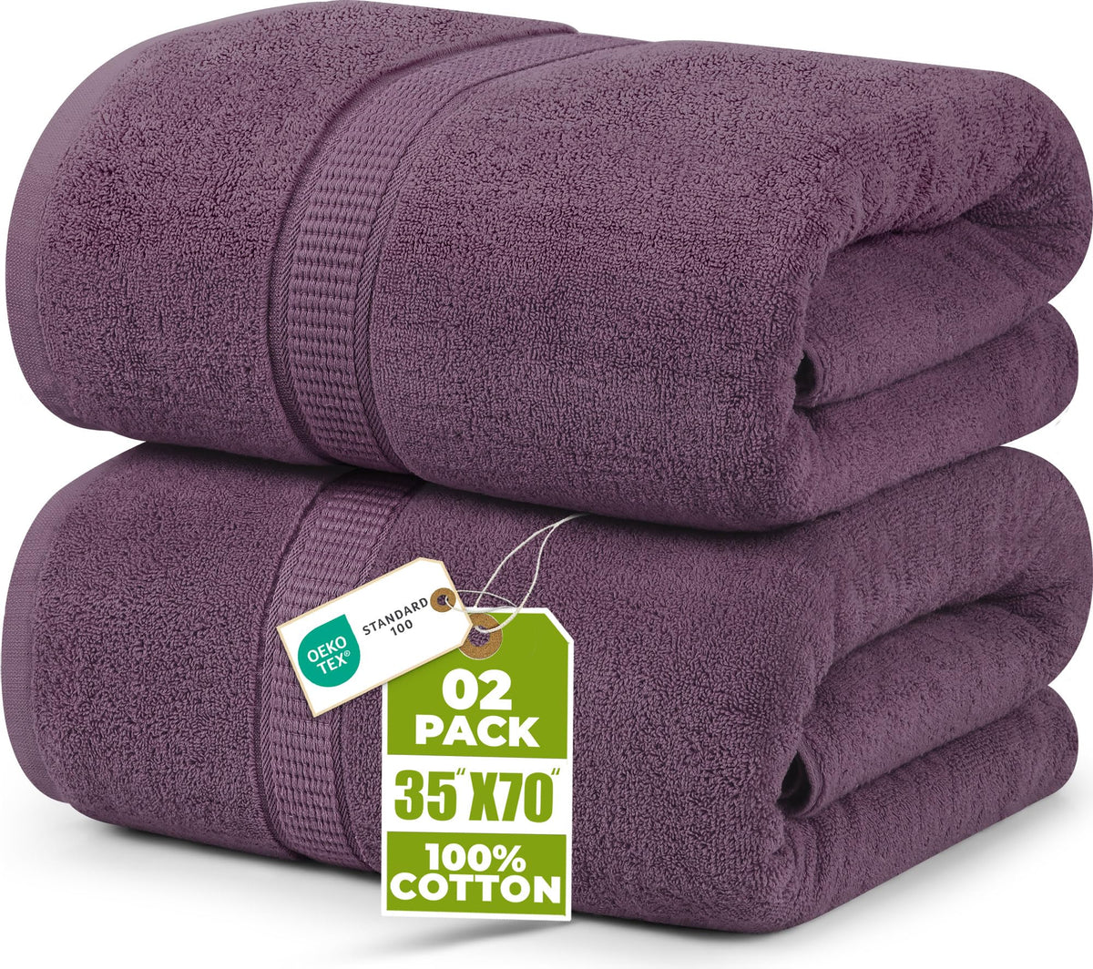 Utopia Towels Jumbo Bath Sheets, 2 Pack, 35x70 in, 600 GSM Cotton, Plum