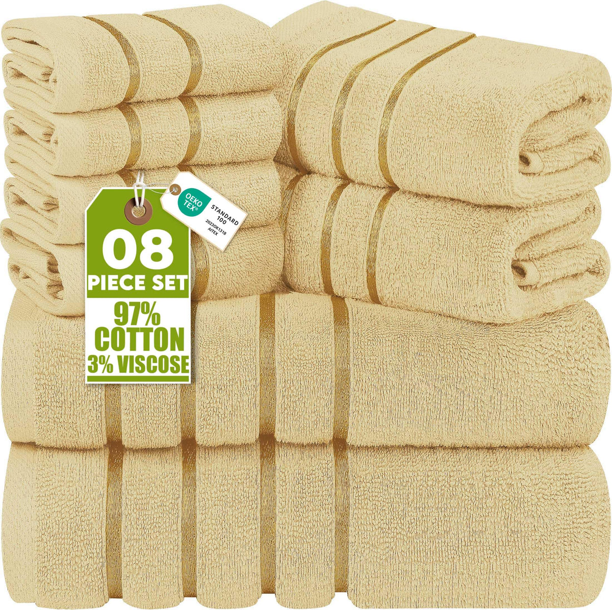 Utopia Towels 8 Piece Luxury Towel Set, 600 GSM, Viscose Stripe, Cool Grey