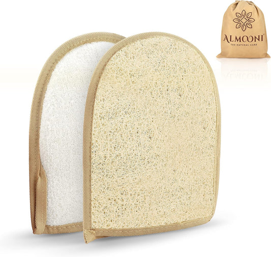 ALMOONI Exfoliating Sponge, Natural Shower Loofah for Men & Women, 2 Pack