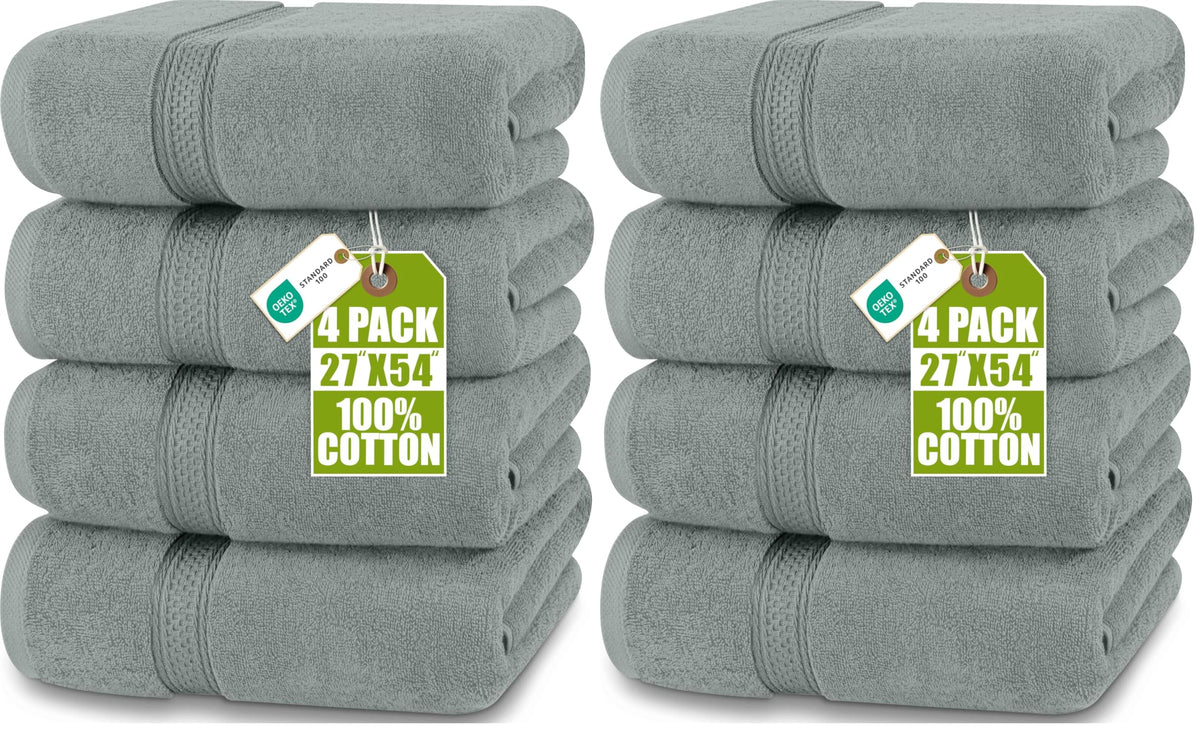 Utopia Towels 4 Pack Premium Bath Towels, 27x54 in, 600 GSM Cotton Grey