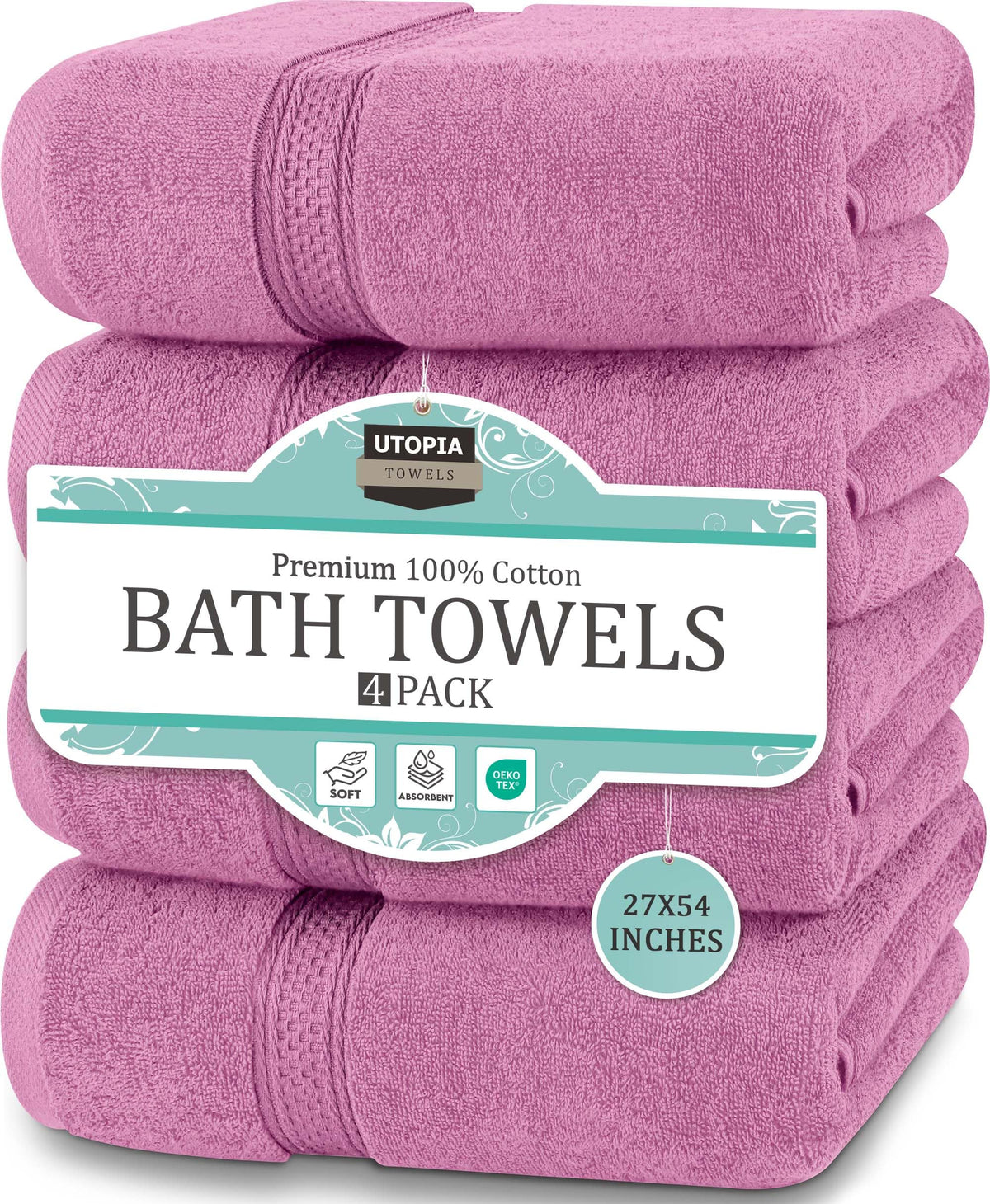 Utopia Towels 4 Pack Premium Bath Towels, 27x54 in, 600 GSM Cotton Grey
