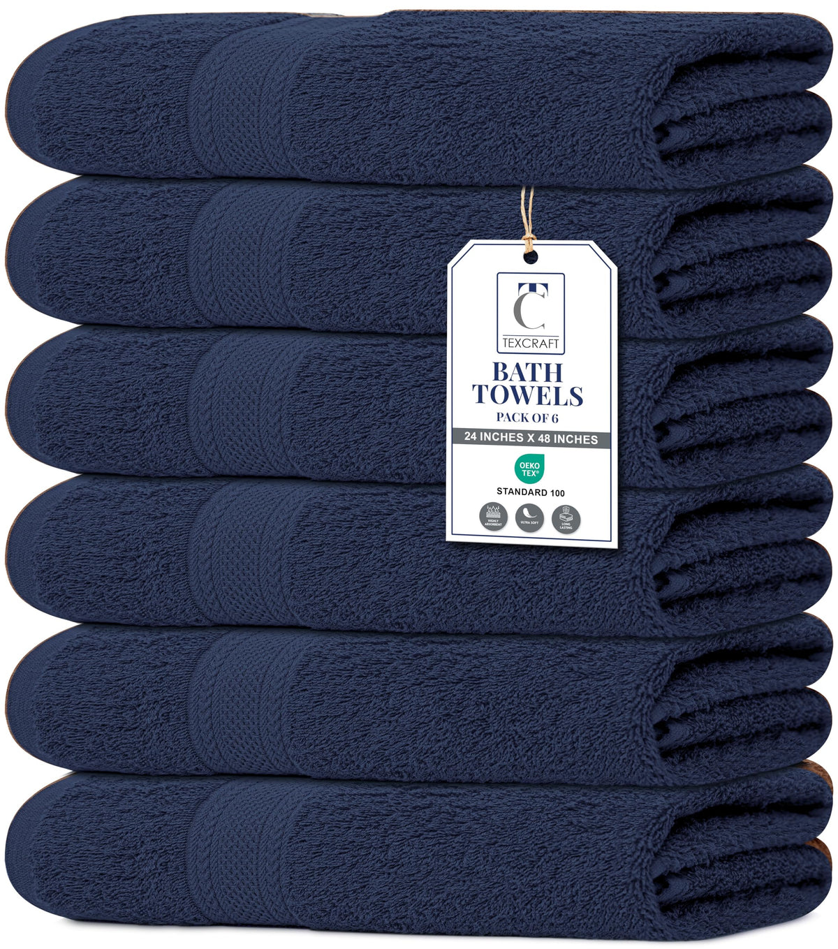 Medium Size Bath Towels Set of 6 – 100% Cotton Terry – 24" x 48" – Quick Dry, Soft & Highly Absorbent – Grey Towels for Bathroom, Gym, Spa, Pool & Daily Use