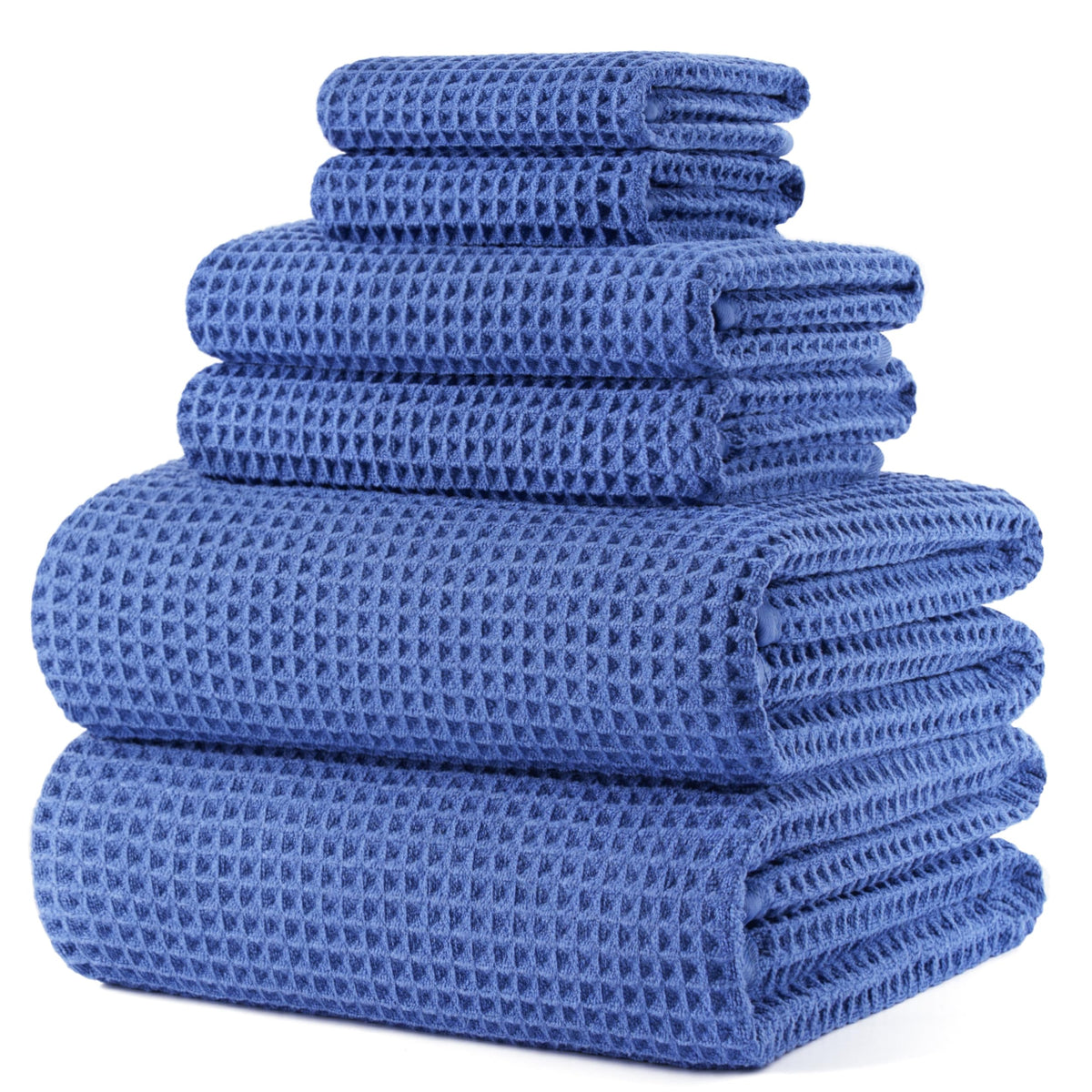 POLYTE 430 GSM Poly Blend Microfiber Quick Dry Waffle Bath Towel Set of 6