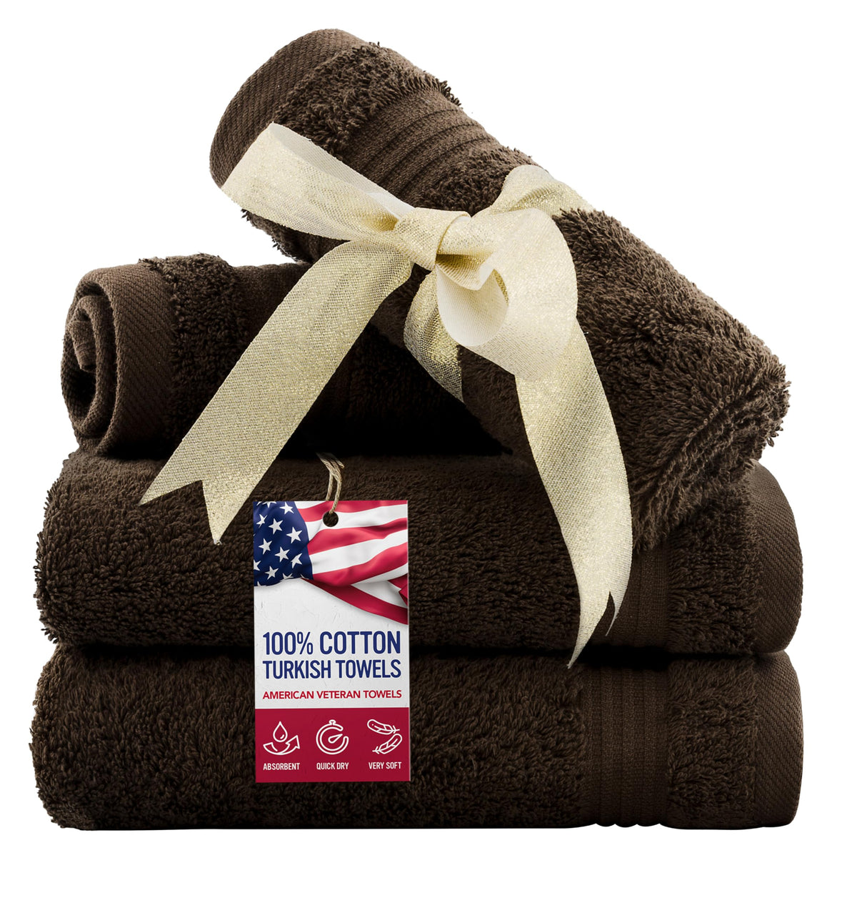 American Veteran Towel, 100% Cotton Turkish Bath Towels for Bathroom 4 Pack, 27x54 Extra Large Premium Soft Drying Bathroom Towels, Navy Blue