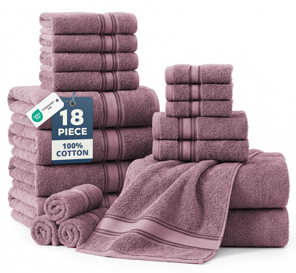 LANE LINEN Bath Towel Set 100% Cotton 18 Piece Soft Absorbent - Grey