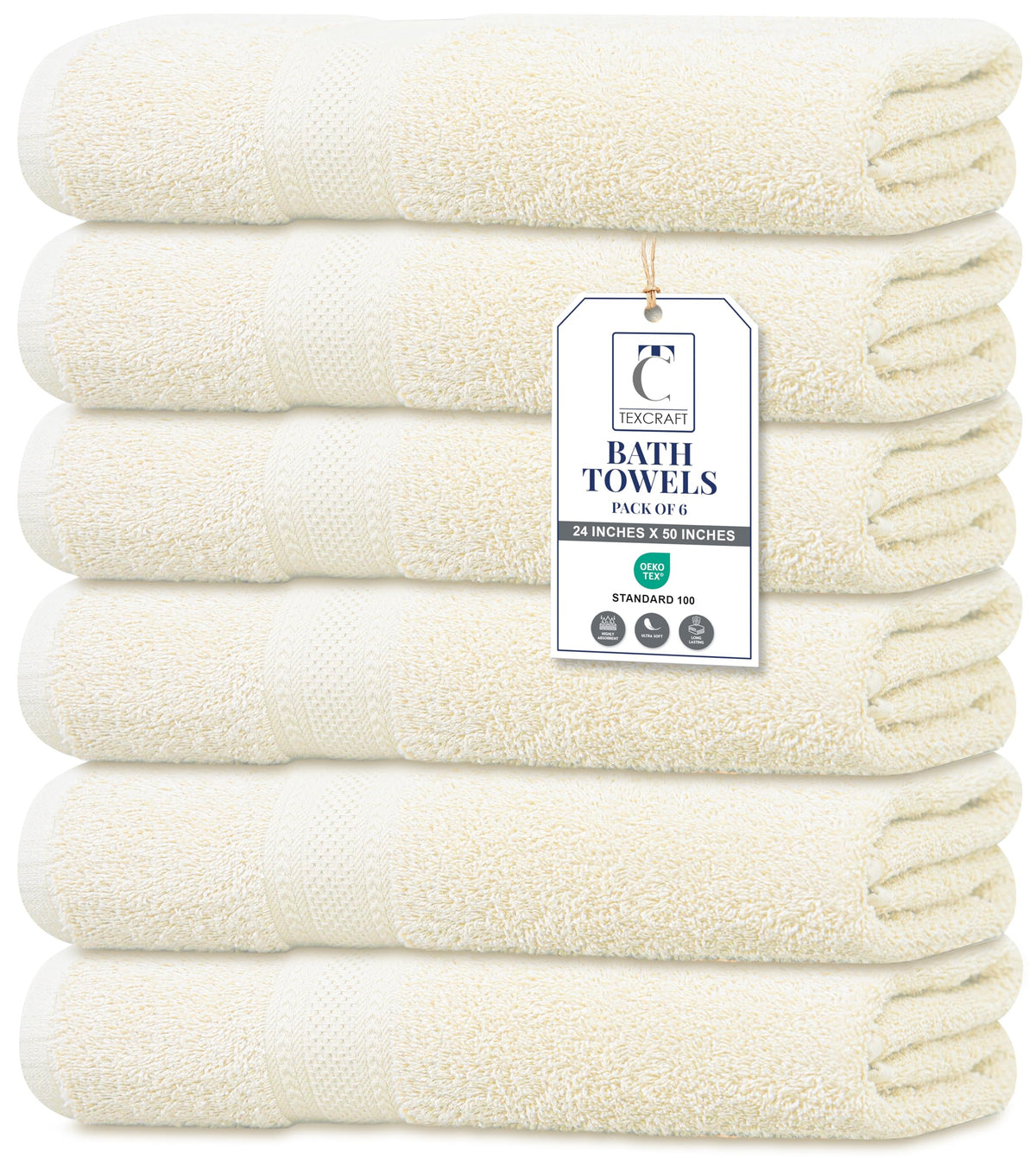 Medium Size Bath Towels Set of 6 – 100% Cotton Terry – 24" x 48" – Quick Dry, Soft & Highly Absorbent – Grey Towels for Bathroom, Gym, Spa, Pool & Daily Use