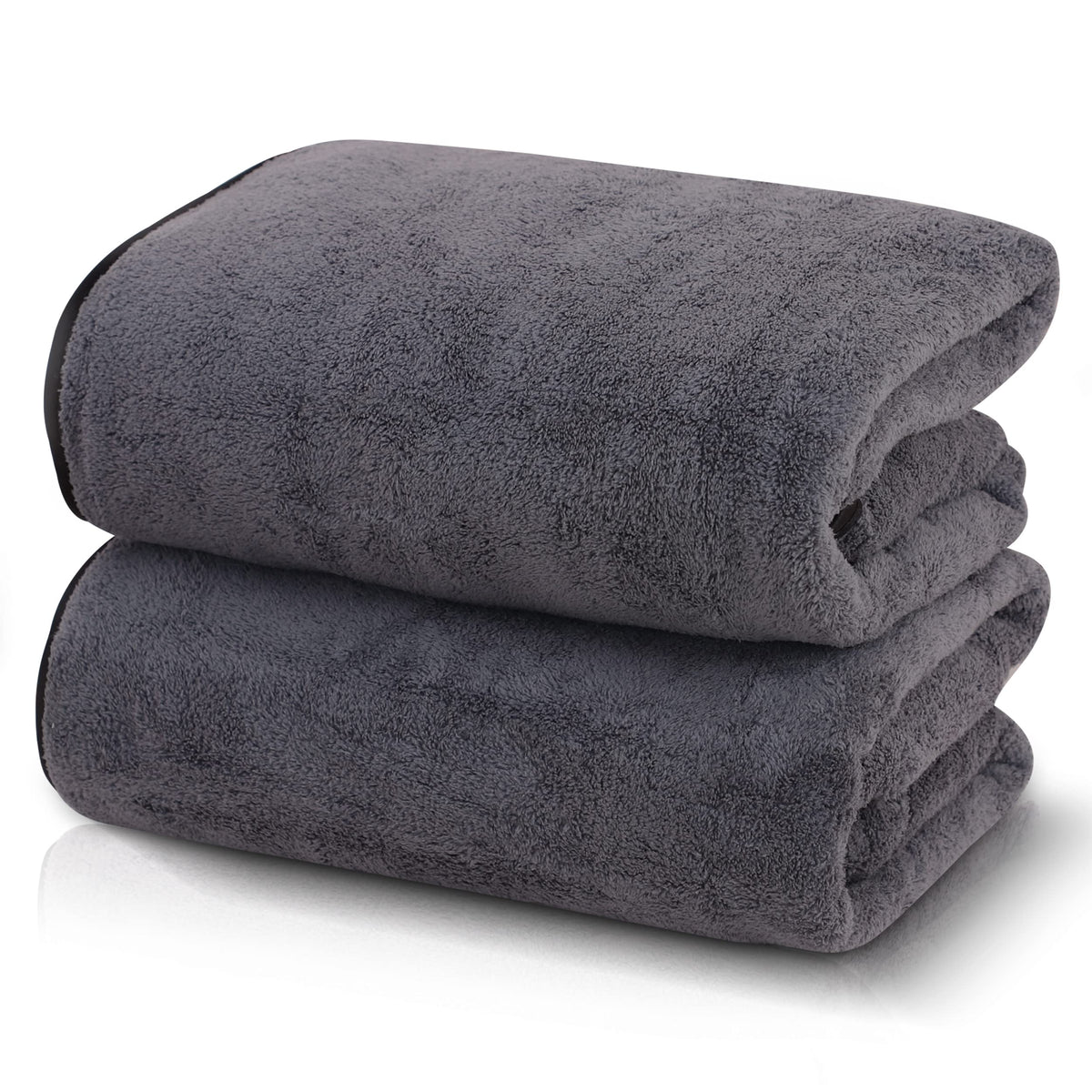 TENSTARS Luxury Silk Hemming Towel Set - Light Thin Quick Drying - 2 Bath Towels 2 Hand Towels 2 Washcloths - Ultra Soft Microfiber, for Bath Fitness, Sports, Yoga, Travel (Dark Grey 6 Pieces)