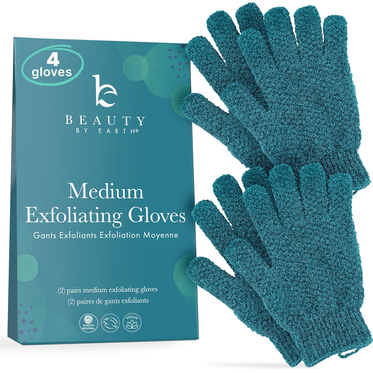 Exfoliating Glove (4 pcs, 2 Pairs) - Heavy Shower Gloves for Body Scrub