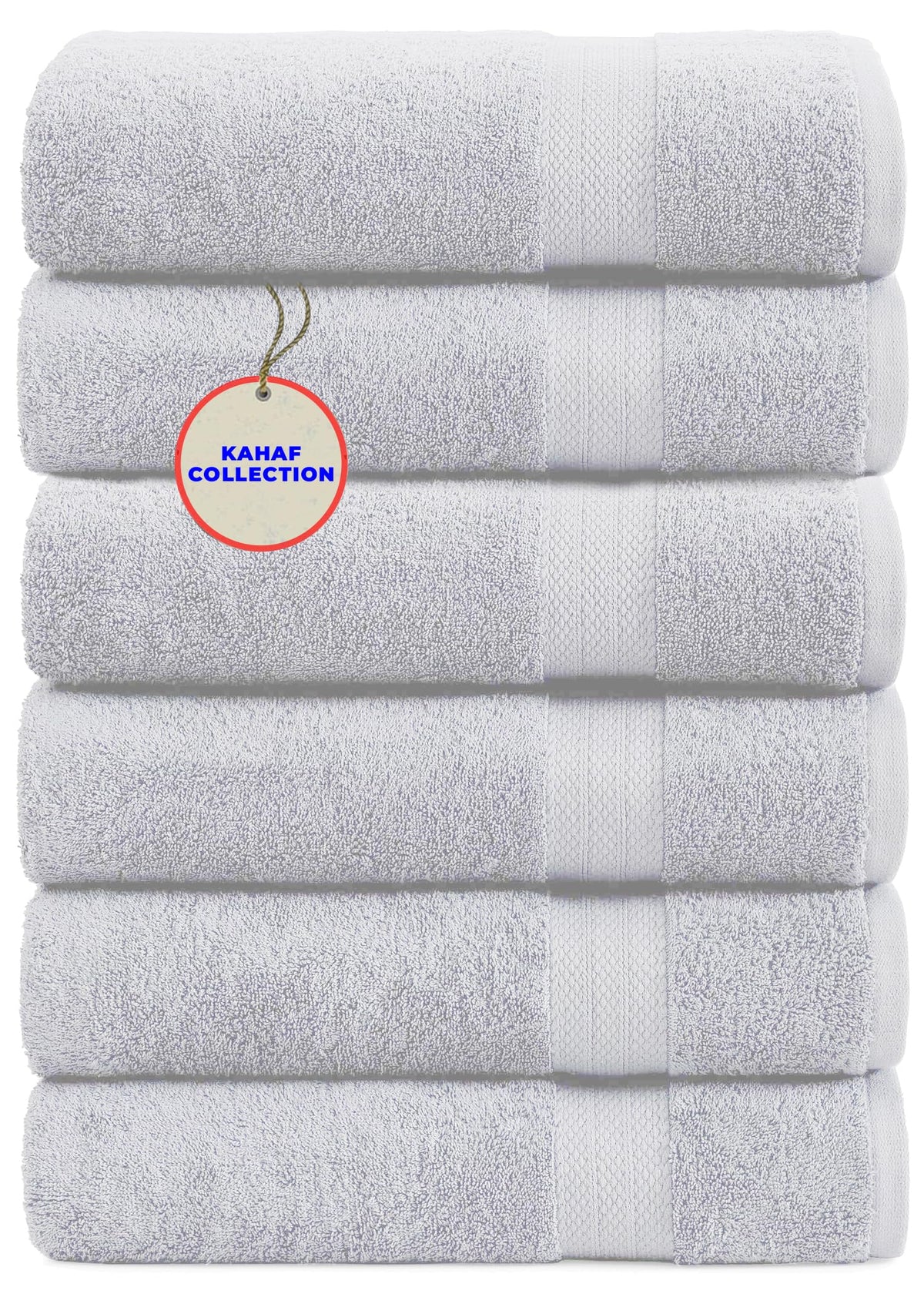 KAHAF COLLECTION 100% Cotton Bath Towels, 24x48 Pack of 6 Towels, Quick Dry, Highly Absorbent, Soft Feel Towel, Gym, Spa, Bathroom, Shower, Pool, Luxury Soft Towels (Grey, 24x48-6 Pack)