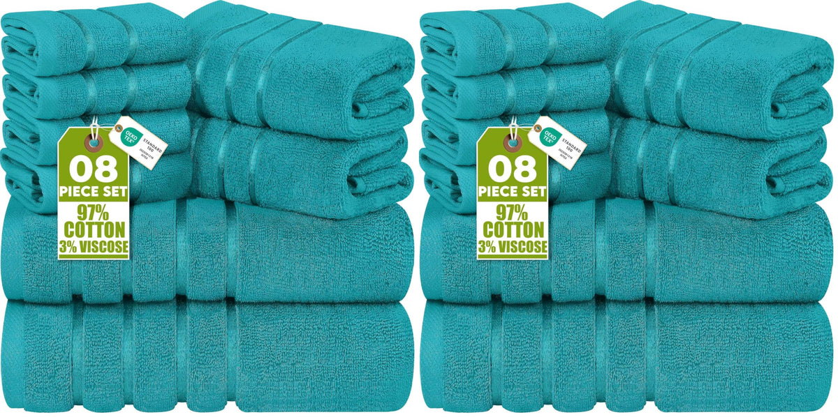 Utopia Towels 8 Piece Luxury Towel Set, 600 GSM, Viscose Stripe, Cool Grey