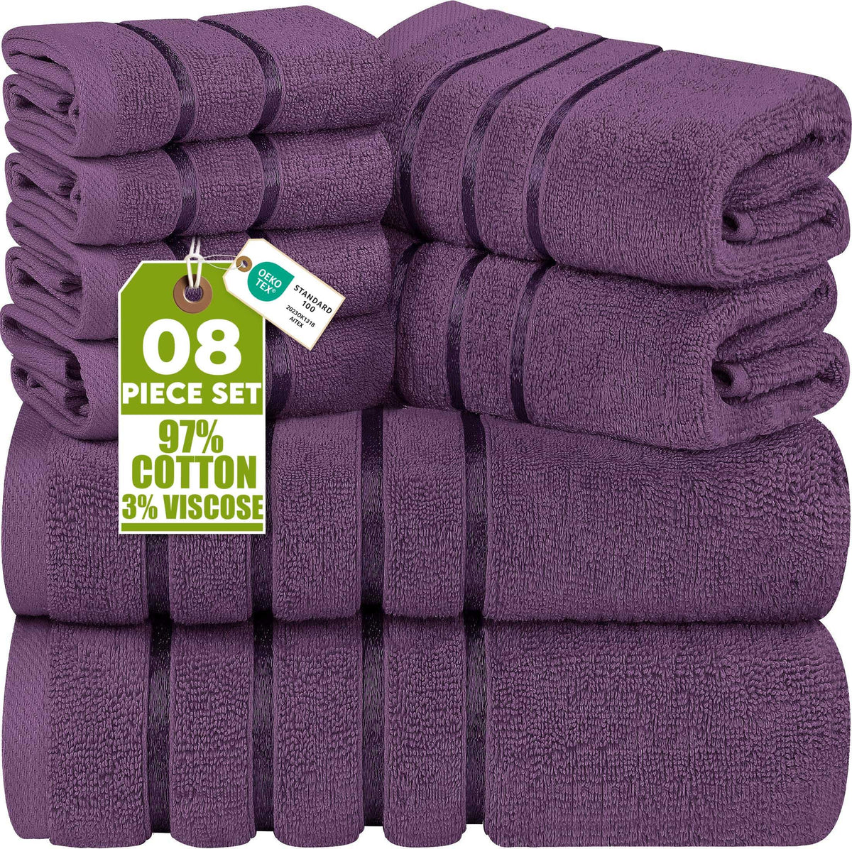Utopia Towels 8 Piece Luxury Towel Set, 600 GSM, Viscose Stripe, Cool Grey