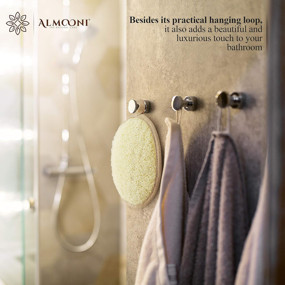 Almooni Natural Loofah Exfoliating Body Scrubber, Shower Sponge 2 Count