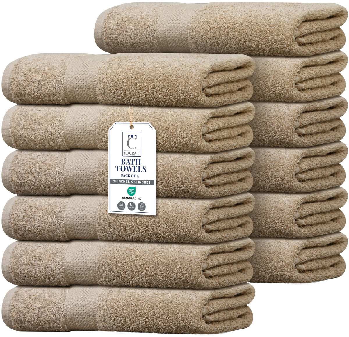 Medium Size Bath Towels Set of 6 – 100% Cotton Terry – 24" x 48" – Quick Dry, Soft & Highly Absorbent – Grey Towels for Bathroom, Gym, Spa, Pool & Daily Use