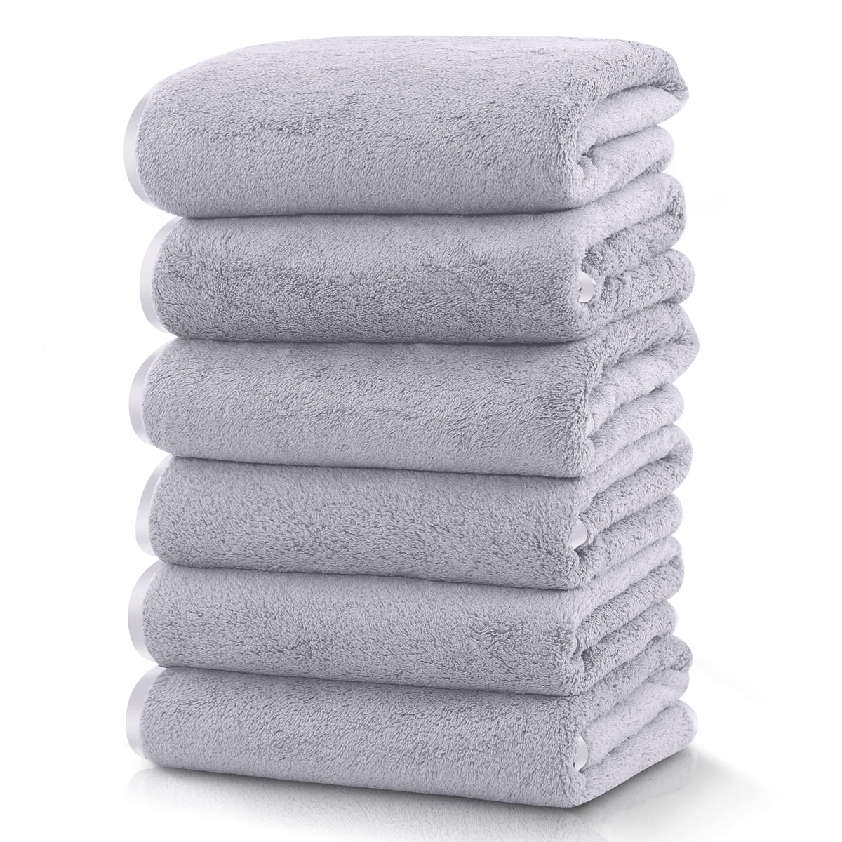 TENSTARS Luxury Silk Hemming Towel Set - Light Thin Quick Drying - 2 Bath Towels 2 Hand Towels 2 Washcloths - Ultra Soft Microfiber, for Bath Fitness, Sports, Yoga, Travel (Dark Grey 6 Pieces)