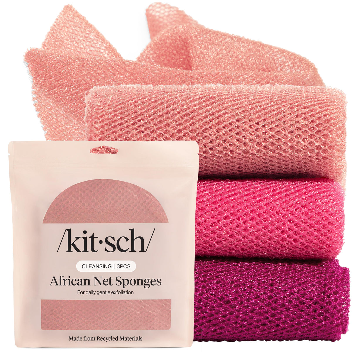 Kitsch African Net Sponge – Exfoliating Body Scrubber – Ocean Blue, 3 Pcs